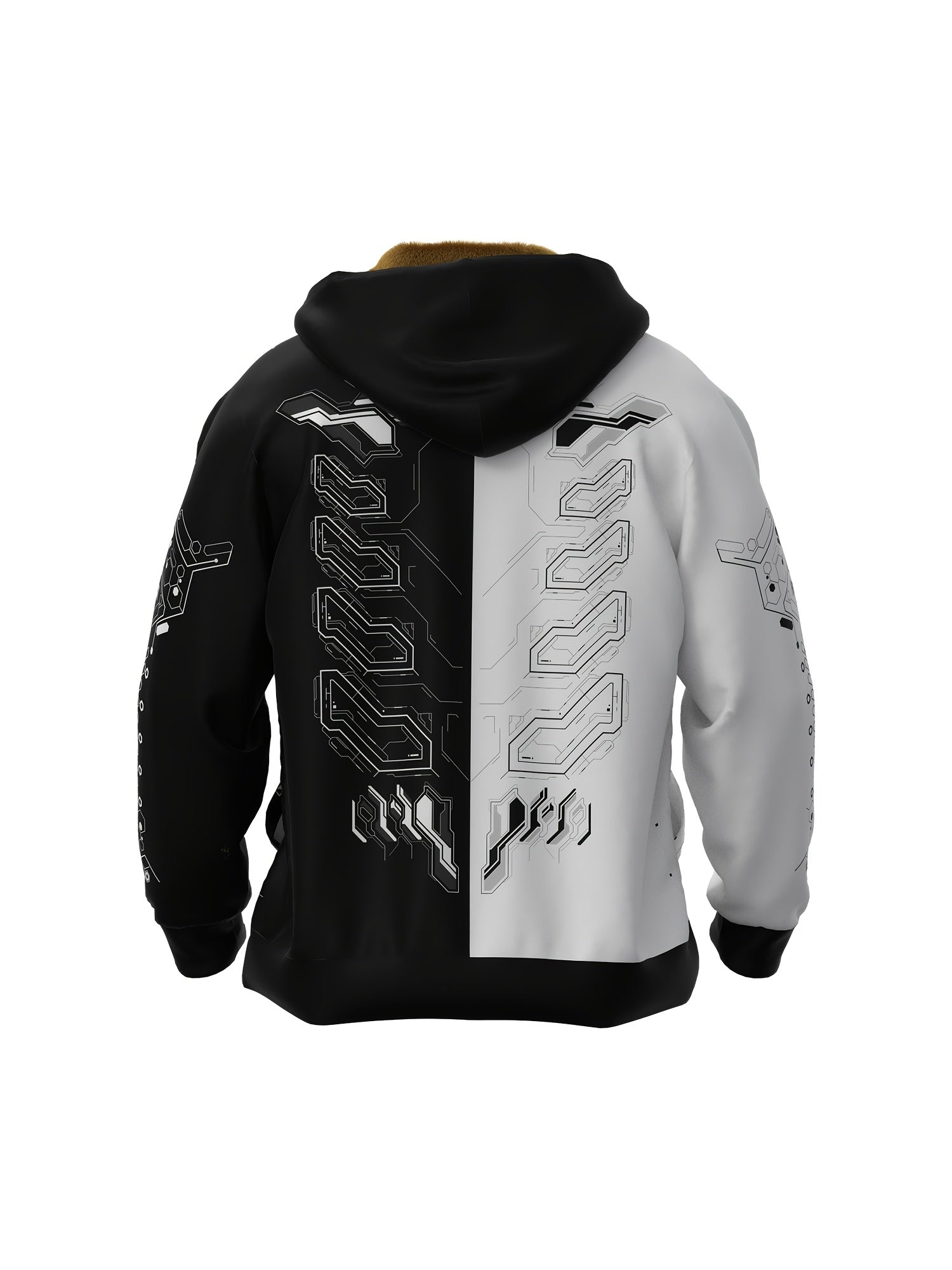 Monochrome Cyberpunk Zip-Up Hoodie – Men’s Fall/Winter Streetwear Jacket