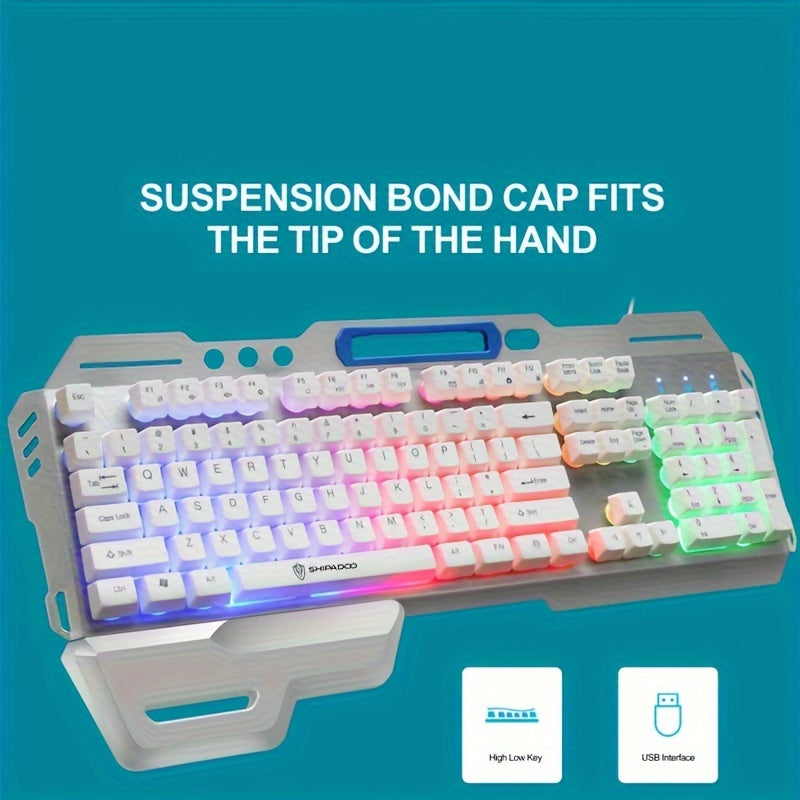 𝗥𝗢𝗚 White Wired Gaming Keyboard & Mouse Combo – Neon Backlit Mechanical Keys with Precision DPI Mouse