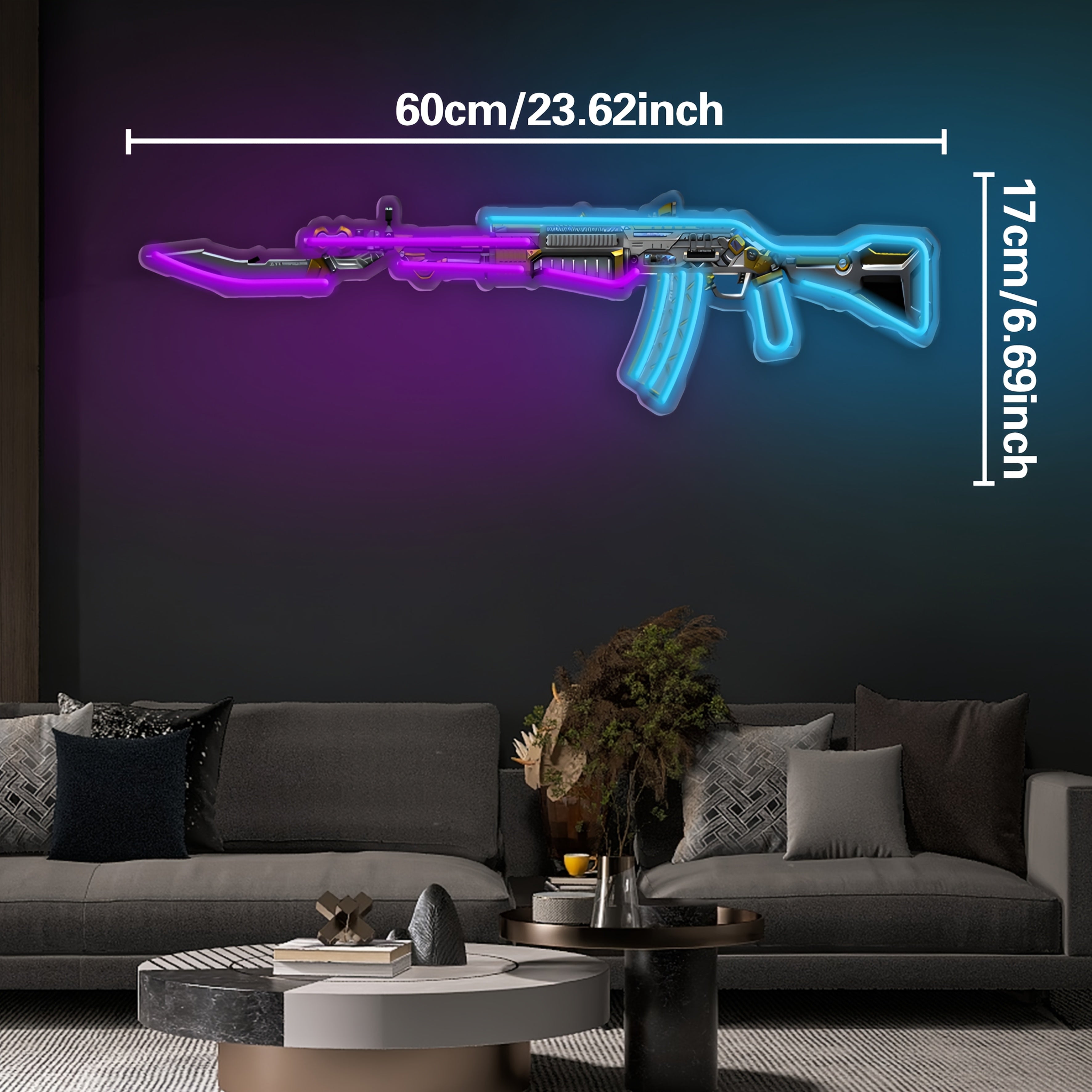 Neon Rifle Style LED Wall Light USB Powered Gaming Room Decor Adjustable Brightness Night Lamp for Bedrooms Game Rooms and Creative Spaces by CyberTribe