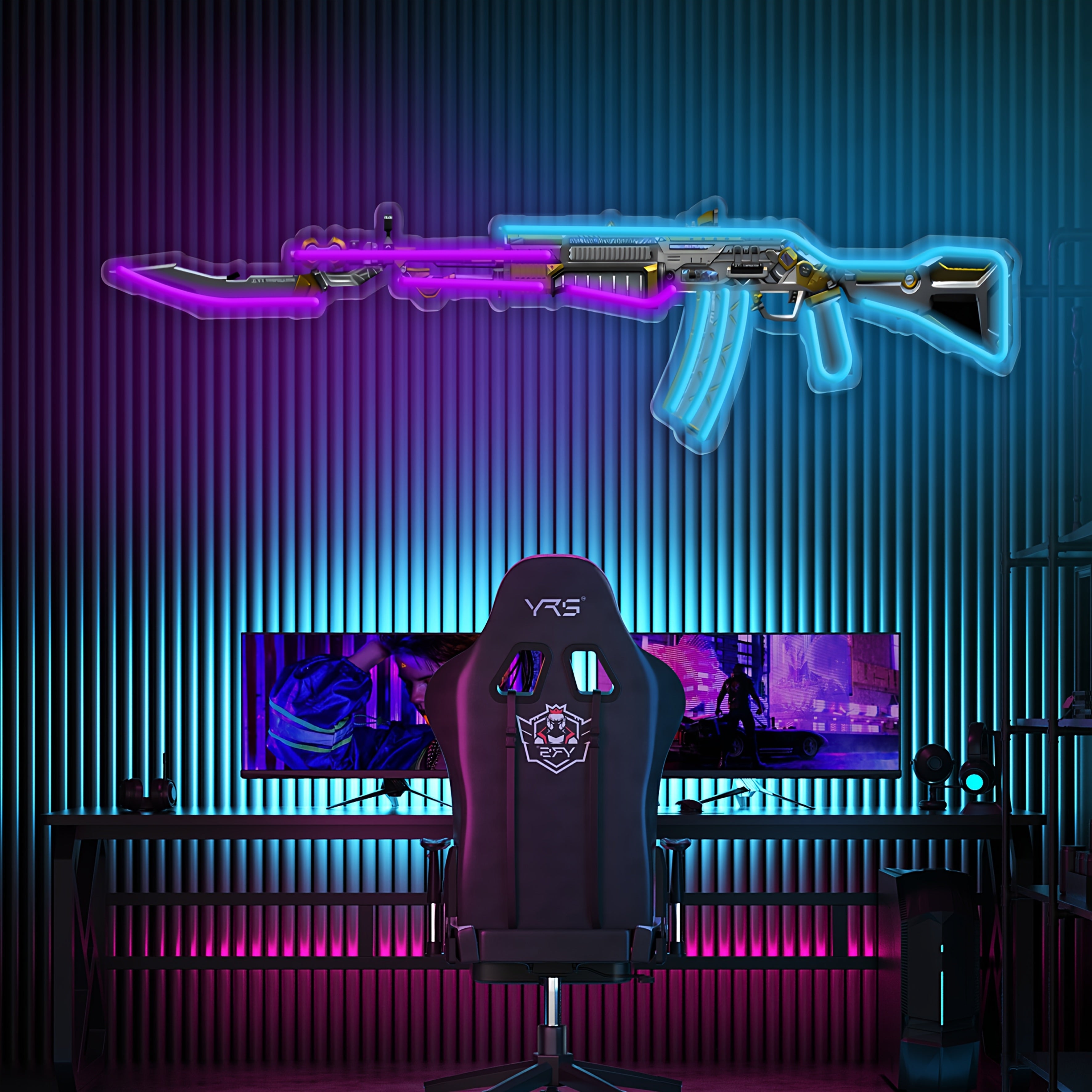 Neon Rifle Style LED Wall Light USB Powered Gaming Room Decor Adjustable Brightness Night Lamp for Bedrooms Game Rooms and Creative Spaces by CyberTribe