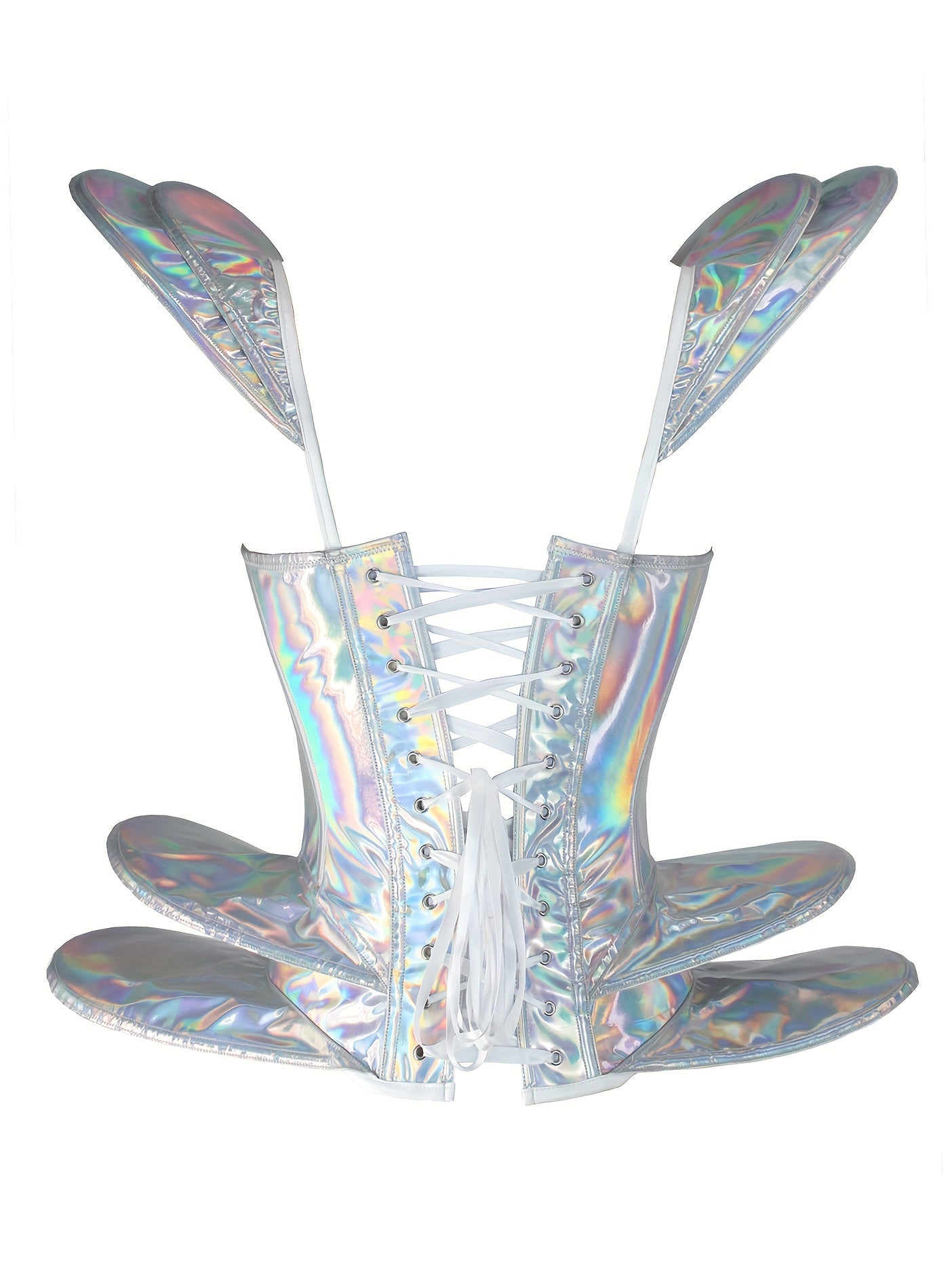 𝕮𝖞𝖇𝖊𝖗𝕻𝖚𝖓𝖐 Silver PU Leather Corset – Tight Futuristic Bodysuit
