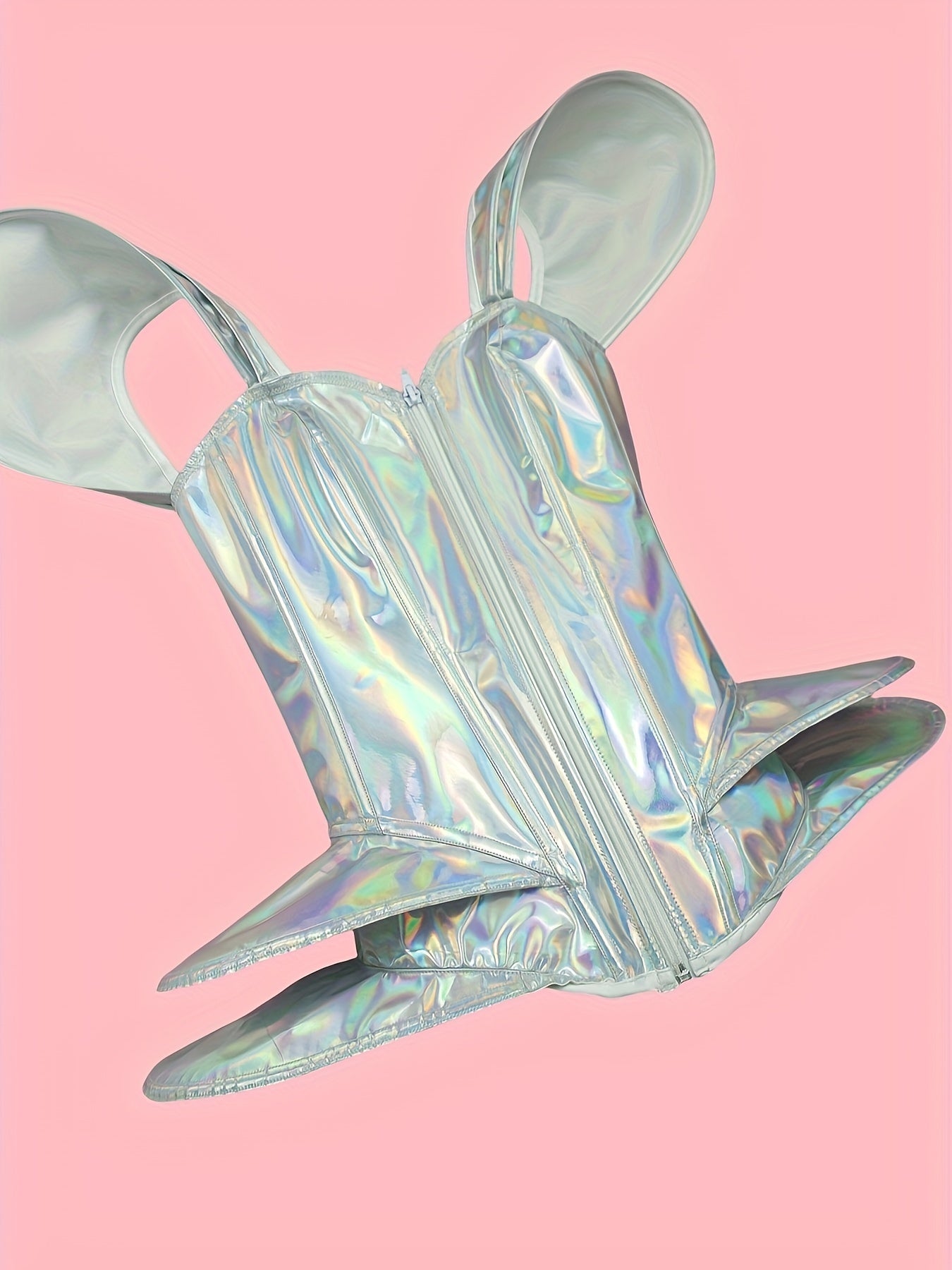 𝕮𝖞𝖇𝖊𝖗𝕻𝖚𝖓𝖐 Silver PU Leather Corset – Tight Futuristic Bodysuit