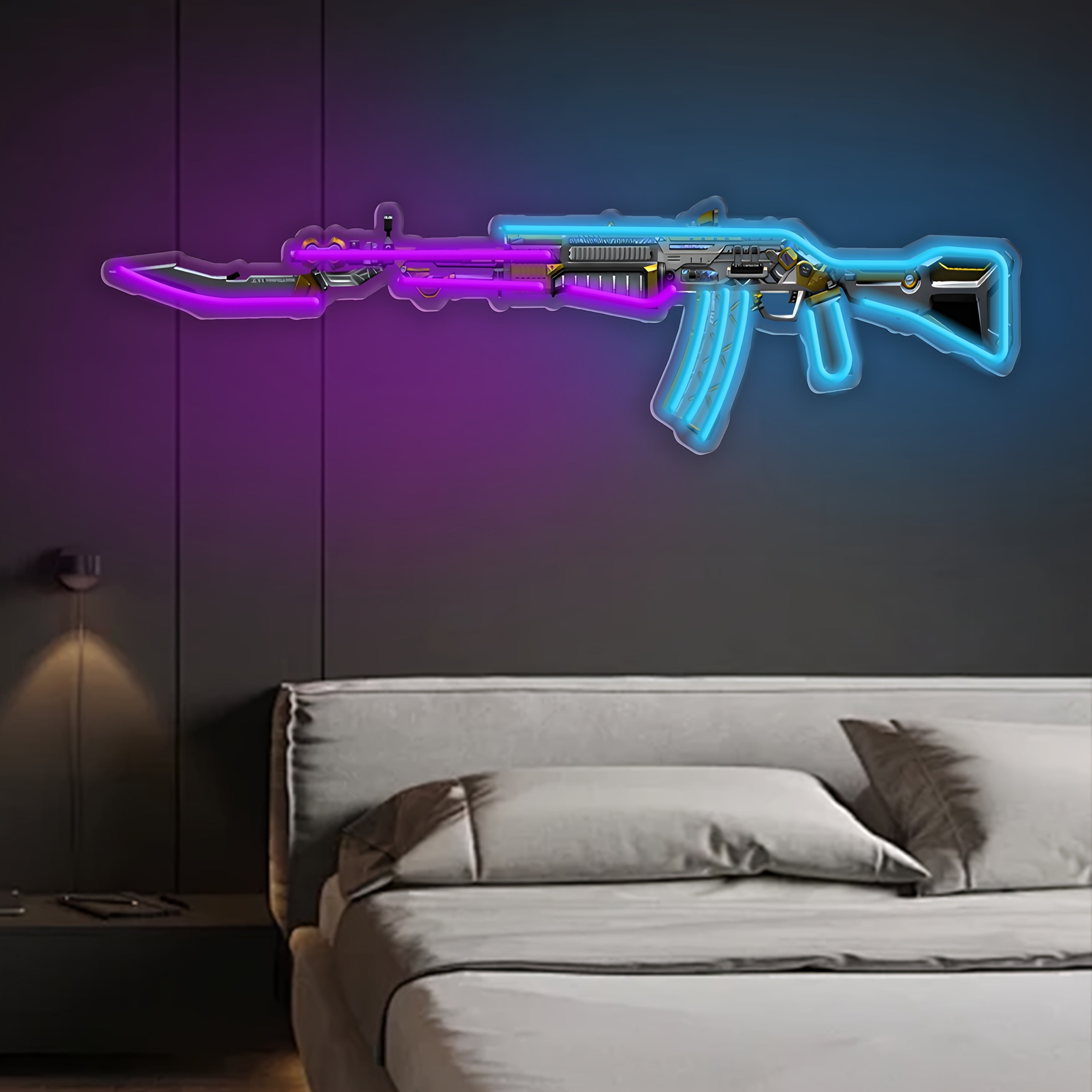 Neon Rifle Style LED Wall Light USB Powered Gaming Room Decor Adjustable Brightness Night Lamp for Bedrooms Game Rooms and Creative Spaces by CyberTribe