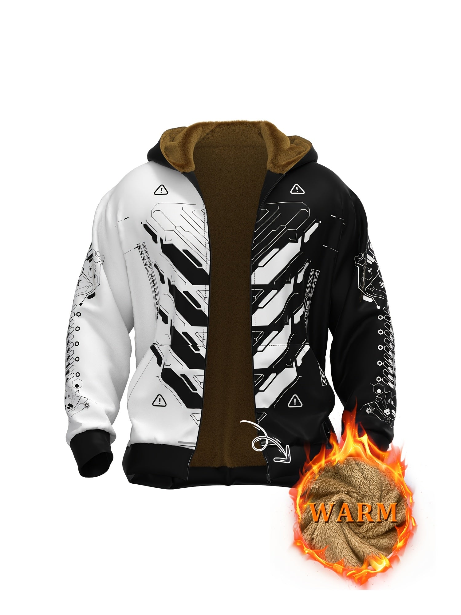 Monochrome Cyberpunk Zip-Up Hoodie – Men’s Fall/Winter Streetwear Jacket
