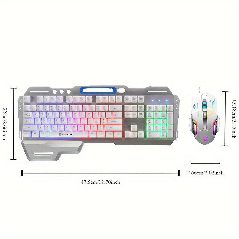 𝗥𝗢𝗚 White Wired Gaming Keyboard & Mouse Combo – Neon Backlit Mechanical Keys with Precision DPI Mouse