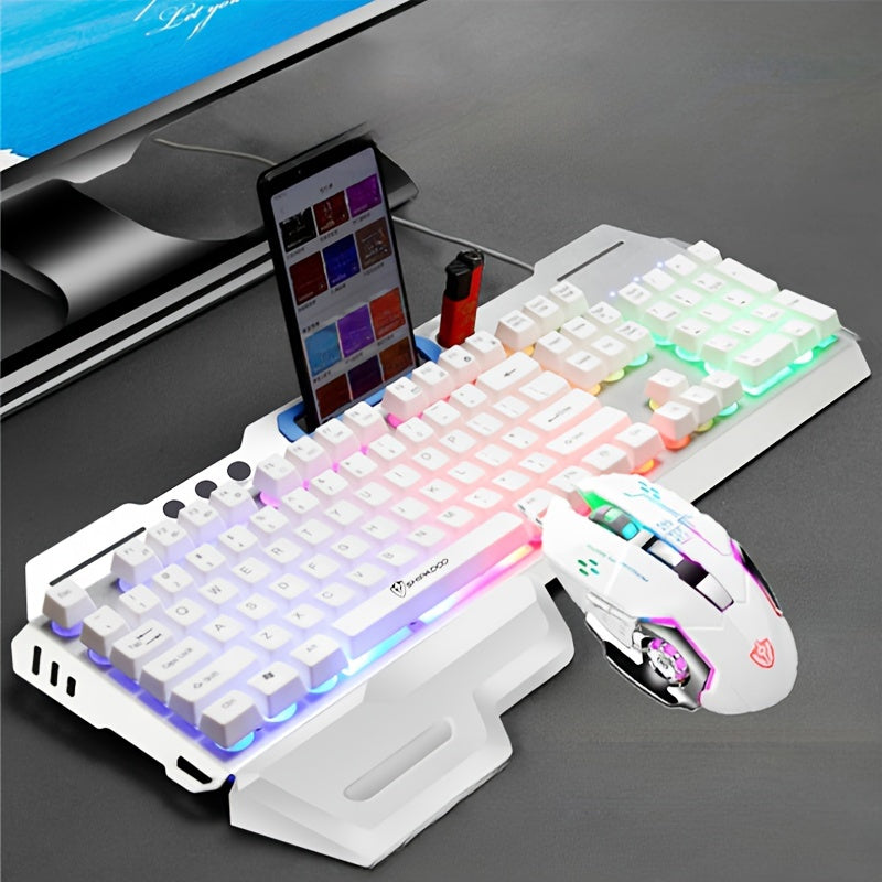 𝗥𝗢𝗚 White Wired Gaming Keyboard & Mouse Combo – Neon Backlit Mechanical Keys with Precision DPI Mouse