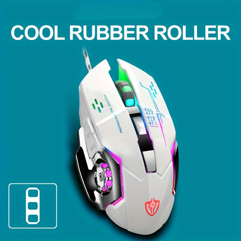 𝗥𝗢𝗚 White Wired Gaming Keyboard & Mouse Combo – Neon Backlit Mechanical Keys with Precision DPI Mouse