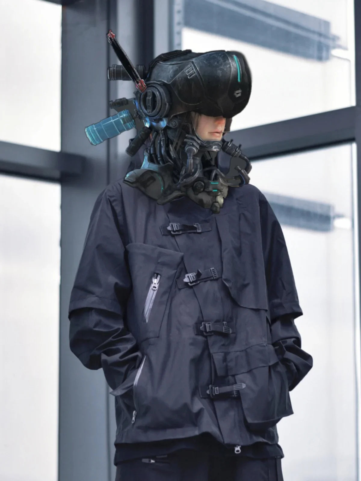 Techwear Cyberpunk Jacket Waterproof Two Way Zipper Darkwear Urban Streetwear Outdoor Jacket for Men