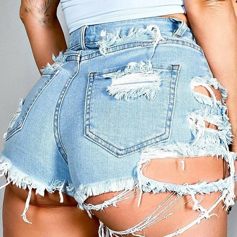 CyberTribe Womens High Waist Ripped Denim Shorts Distressed Washed Vintage Loose Fit Straight Cut Casual Jeans Shorts