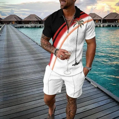 Men Tracksuit Set Summer Short Sleeve Polo Shirt and Shorts Set Casual Streetwear 2 Piece Outfit