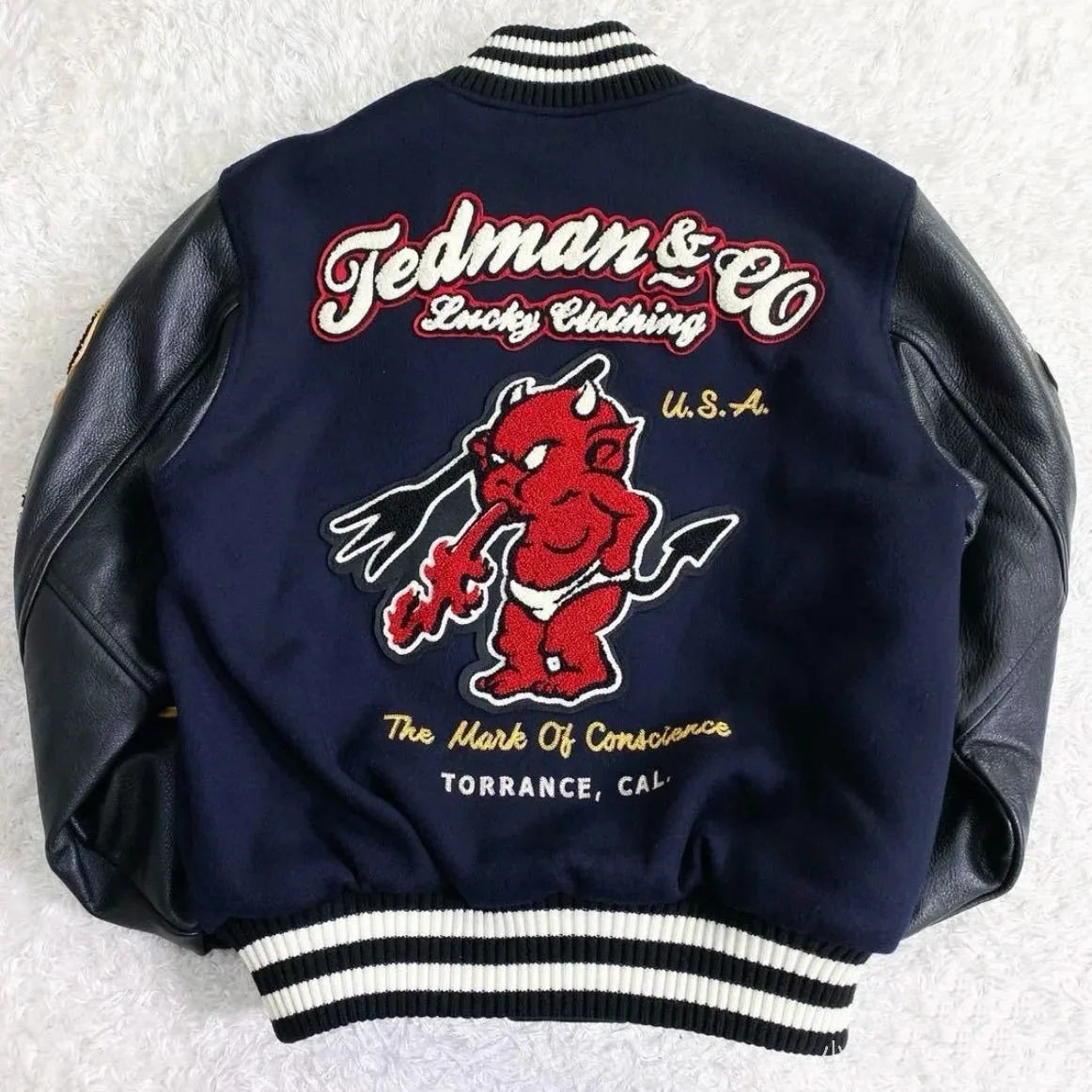 Varsity Jacket for Men PU Leather Sleeves Embroidered Baseball Jacket Streetwear College Style Outerwear