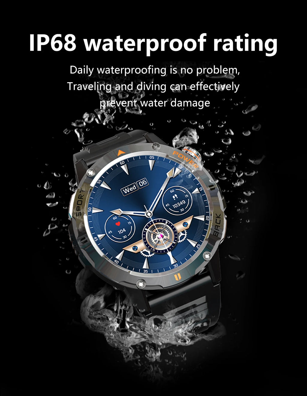 Tactical Outdoor Smart Watch with Flashlight Bluetooth Call Fitness Tracker for Android and iOS