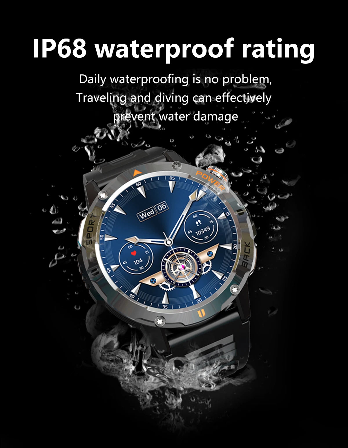 Tactical Outdoor Smart Watch with Flashlight Bluetooth Call Fitness Tracker for Android and iOS