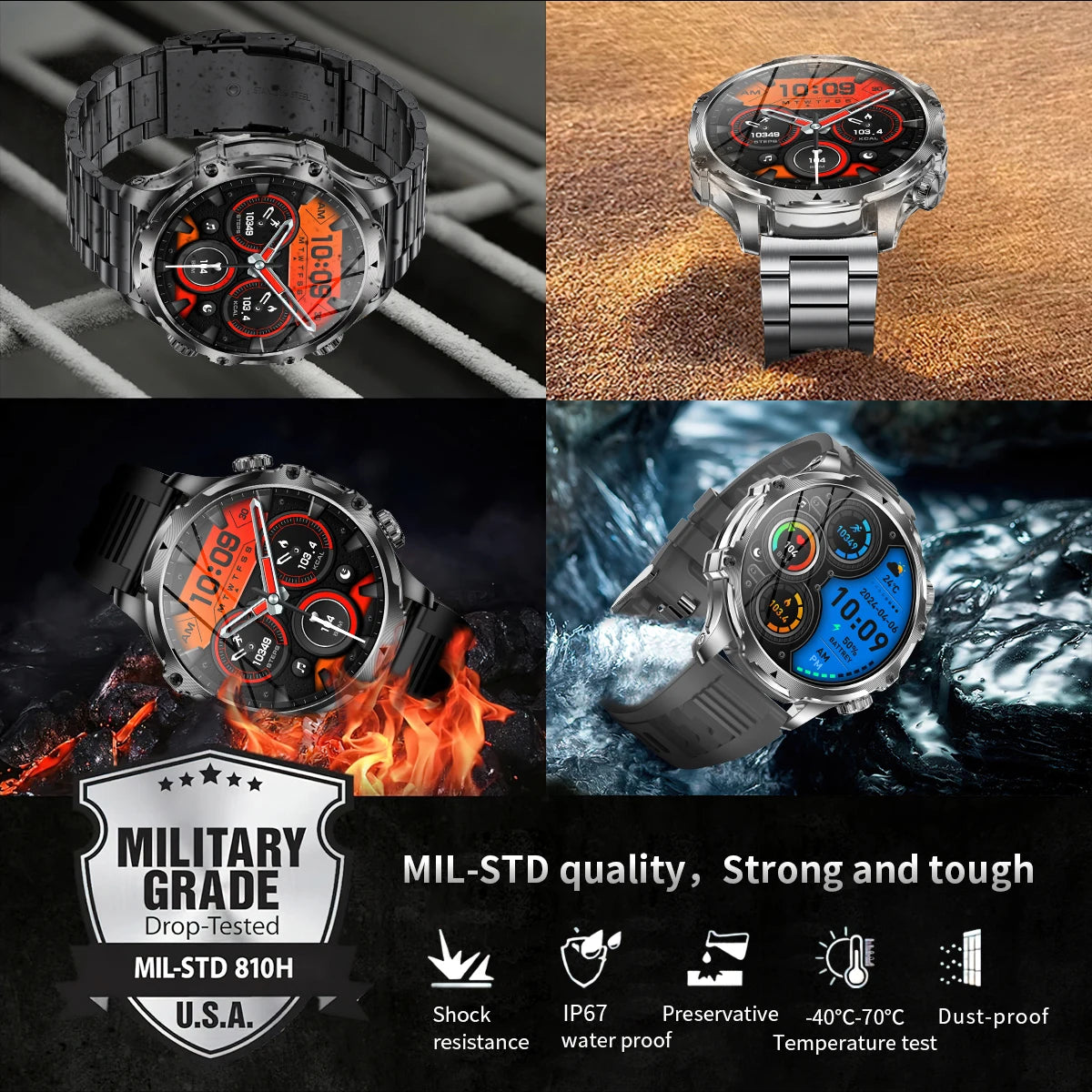 1.9 Inch Smart Watch for Men Bluetooth Calling 700 mAh Battery Fitness Tracker Waterproof Outdoor Sport Smartwatch for Android and iOS