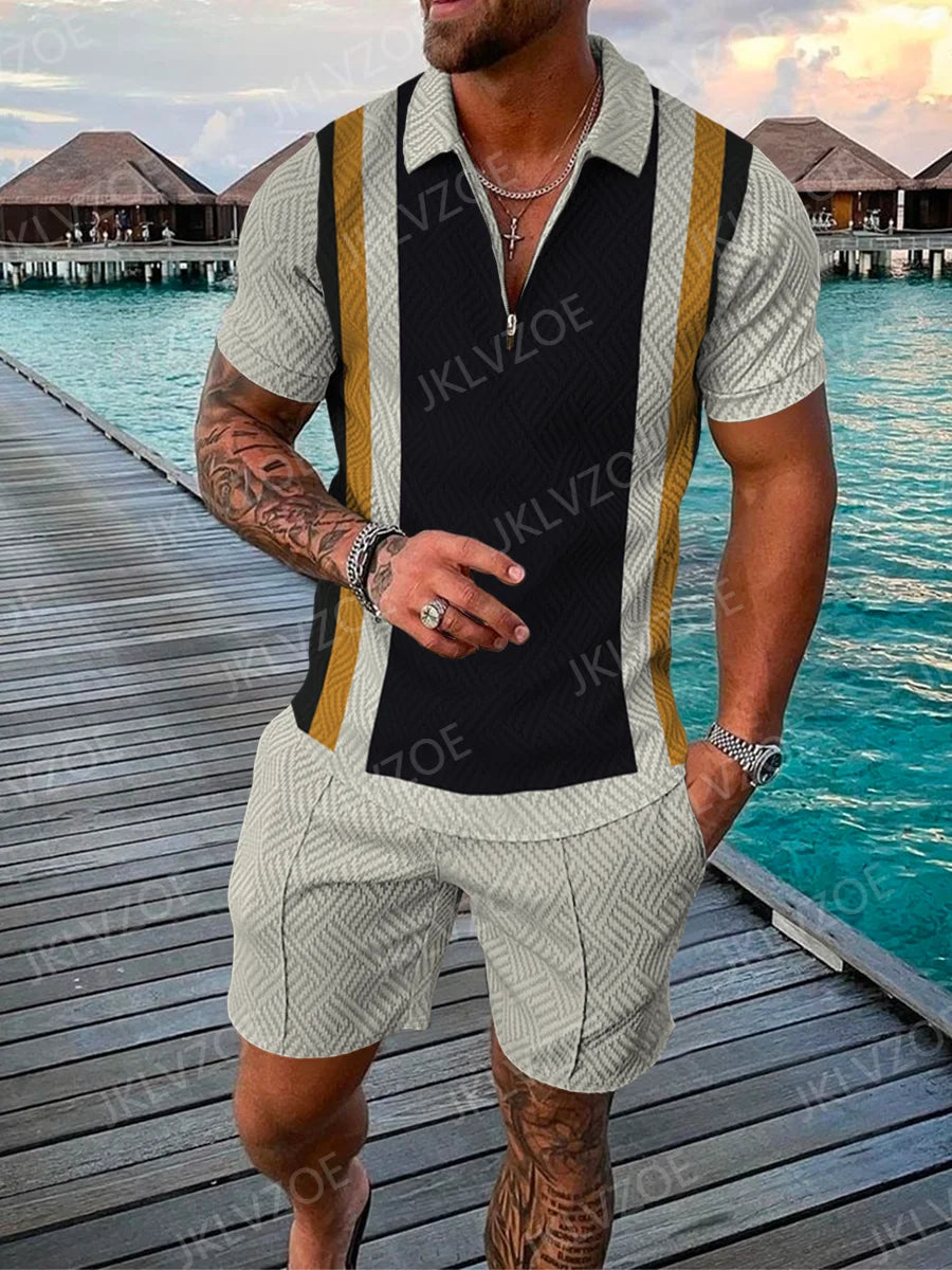 Men Tracksuit Set Summer Short Sleeve Polo Shirt and Shorts Set Casual Streetwear 2 Piece Outfit
