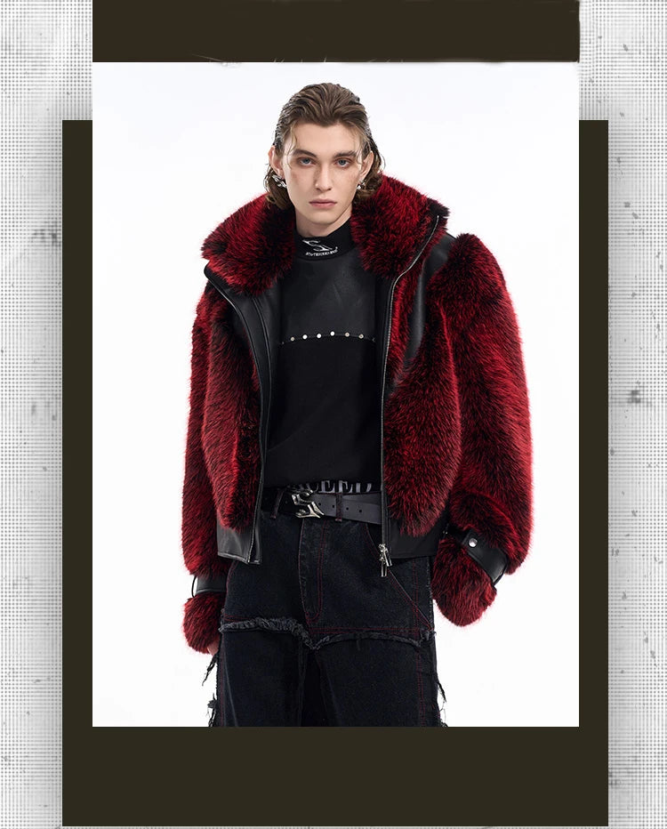 Autumn Winter Cool Handsome Thick Warm Patchwork Faux Fur Coat Men Luxury Designer Clothes Zip Up Fluffy Jacket 2025