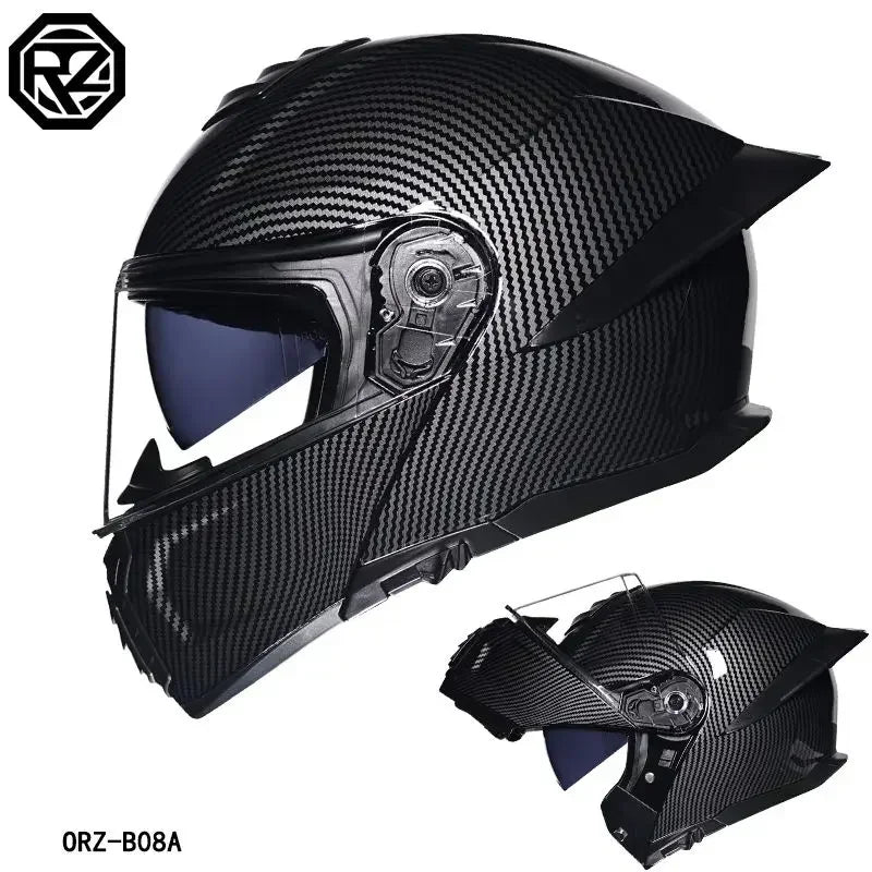 Bad Boy Flip Up Motorcycle Helmet Face Dual Visor Double Mirror Racing Helmet with Night Vision Lens for All Season Riding