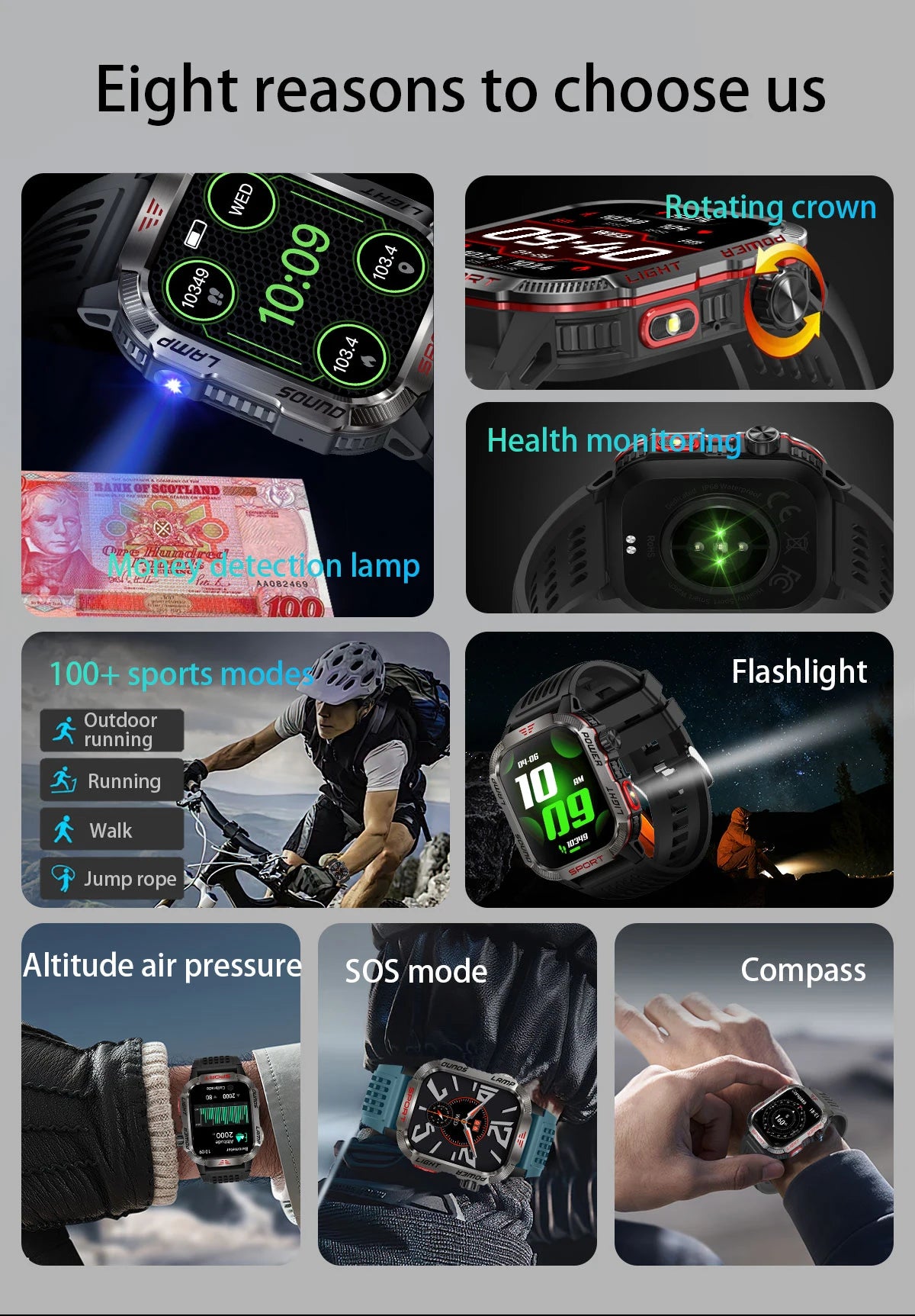 Military Outdoor Smart Watch for Men 600 mAh Battery Bluetooth Calling Fitness Tracker Blood Oxygen Monitor Waterproof Smartwatch for Android and iOS
