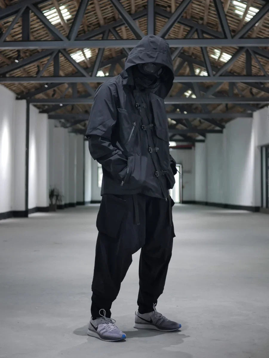 Techwear Cyberpunk Jacket Waterproof Two Way Zipper Darkwear Urban Streetwear Outdoor Jacket for Men