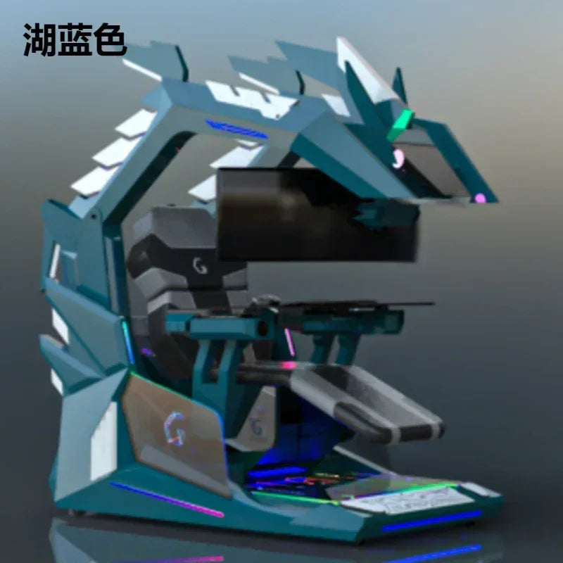 CyberTribe Gaming Desk Space Capsule Computer Desk Adjustable Height E Sports Workstation with Cushioned Seat