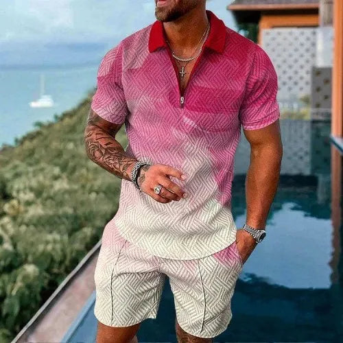 Men Tracksuit Set Summer Short Sleeve Polo Shirt and Shorts Set Casual Streetwear 2 Piece Outfit