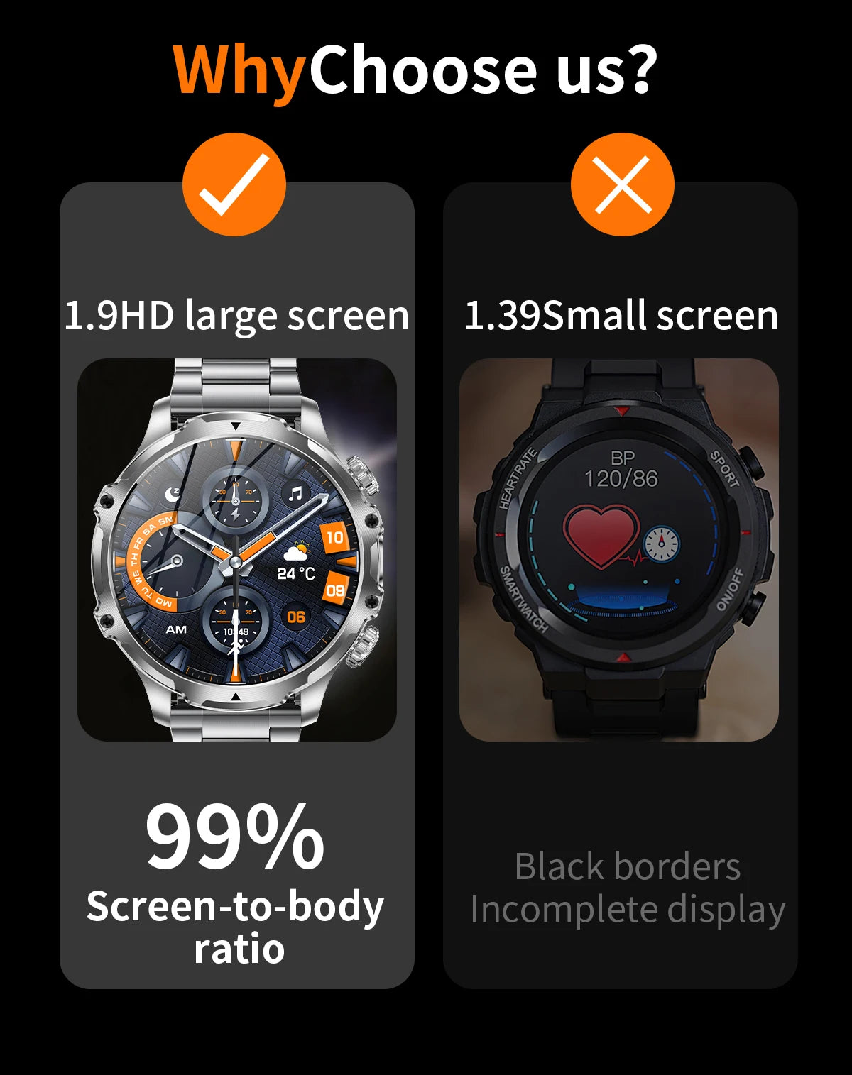 1.9 Inch Smart Watch for Men Bluetooth Calling 700 mAh Battery Fitness Tracker Waterproof Outdoor Sport Smartwatch for Android and iOS