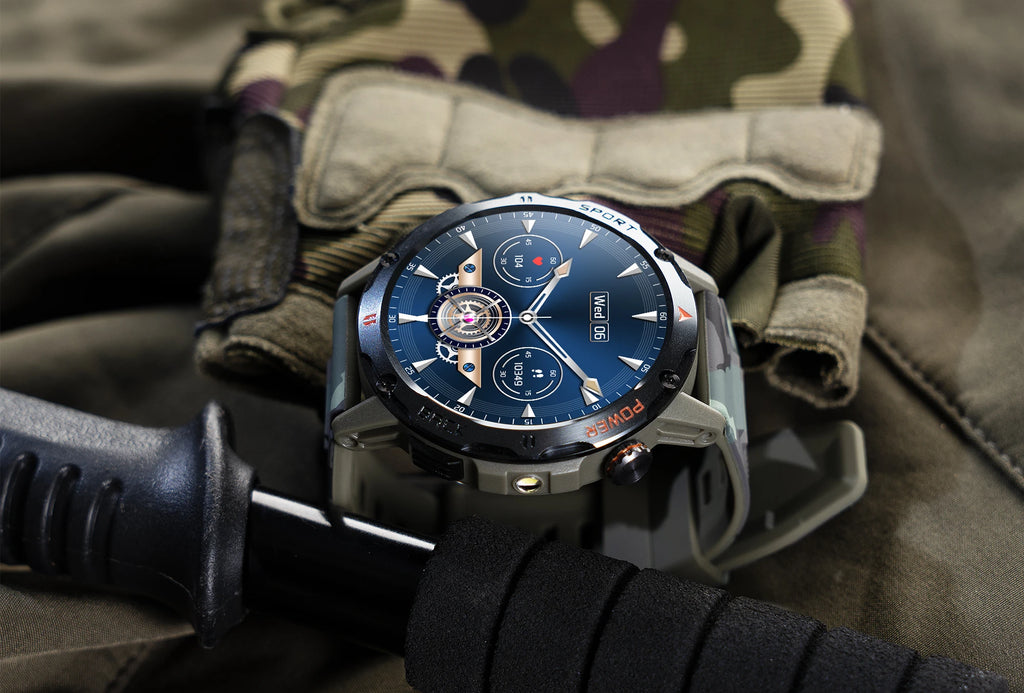 Tactical Outdoor Smart Watch with Flashlight Bluetooth Call Fitness Tracker for Android and iOS