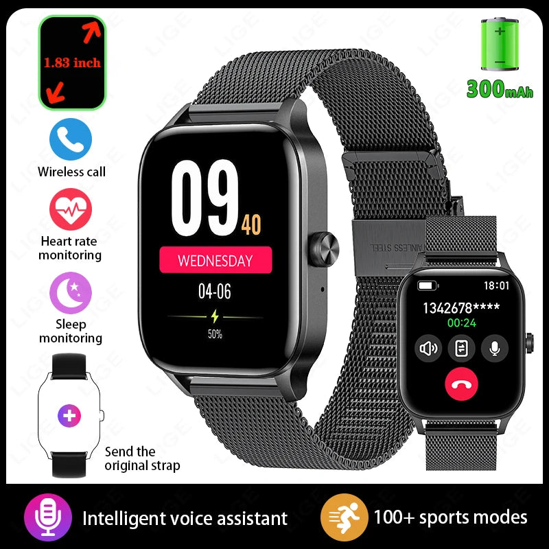 1.85 Inch HD Smart Watch for Men and Women Bluetooth Calling Fitness Tracker Health Monitor Custom Watch Face Smartwatch for Android and iOS