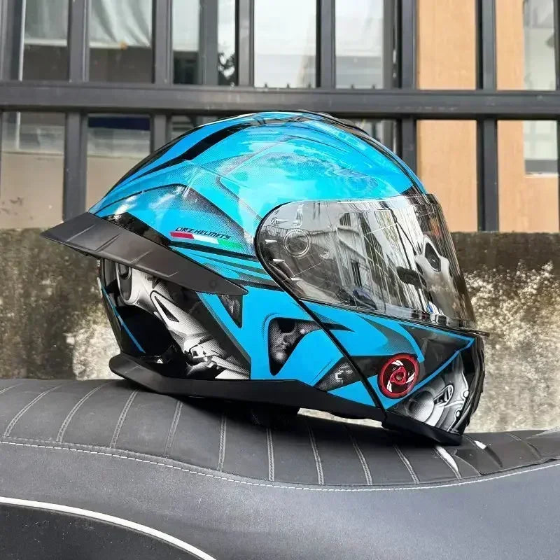 Bad Boy Flip Up Motorcycle Helmet Face Dual Visor Double Mirror Racing Helmet with Night Vision Lens for All Season Riding
