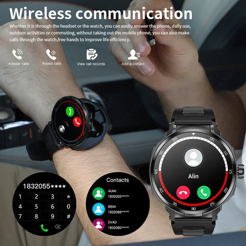 2 in 1 Smart Watch with Wireless Earbuds Bluetooth Calling NFC Health Monitor Fitness Tracker Smartwatch for Android and iOS