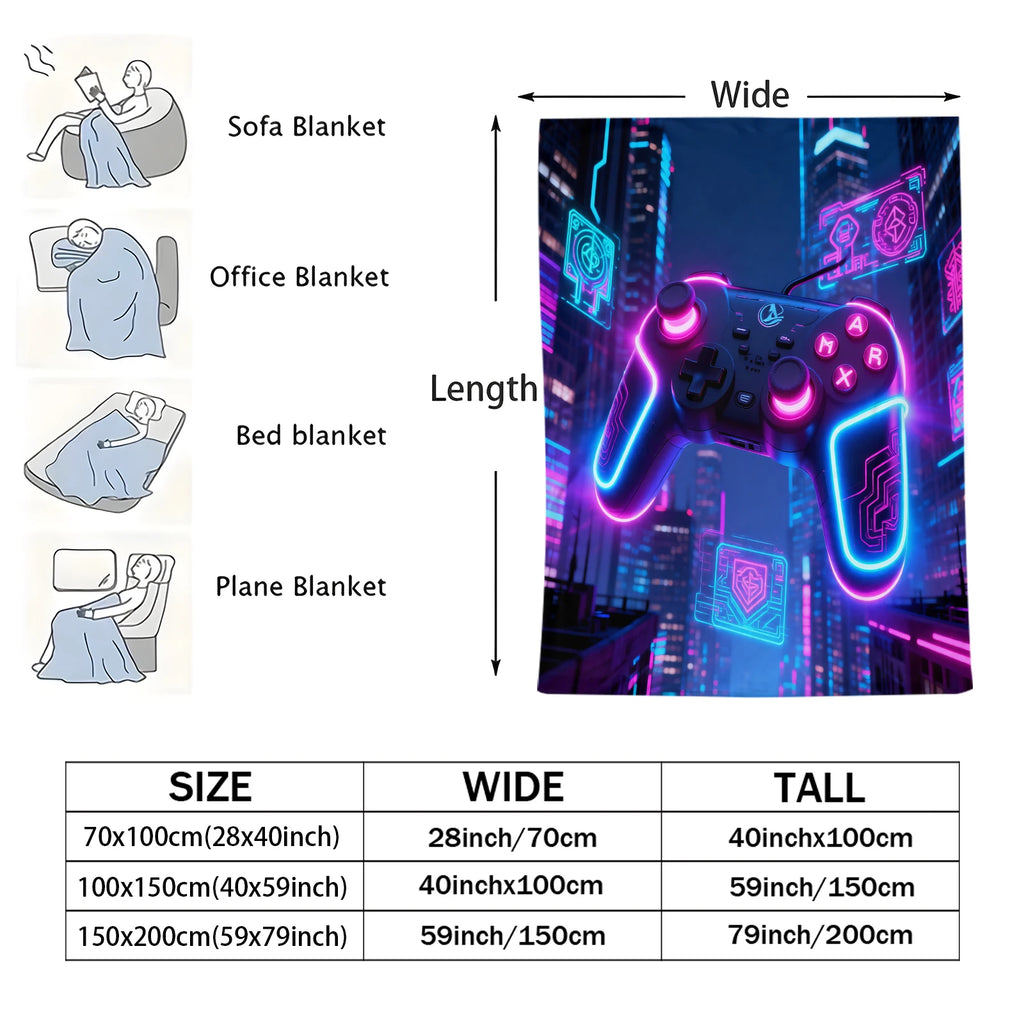 Cyberpunk Themed Gaming Controller Print Flannel Blanket for Adult Quality Soft Warm Universal Blanket for Travel Picnic Home