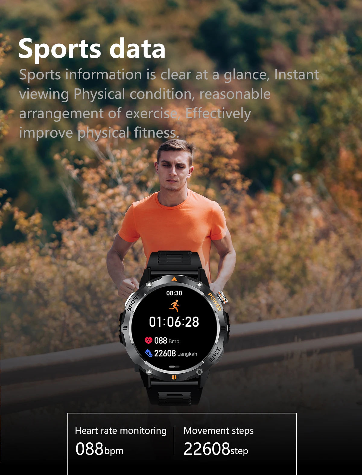 Tactical Outdoor Smart Watch with Flashlight Bluetooth Call Fitness Tracker for Android and iOS
