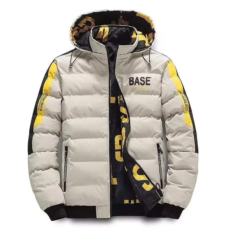 𝔐𝔢𝔫 Autumn Winter Cotton Jacket – Base in UR Face Warm Thickened Double-Sided Down Coat with Removable Cap
