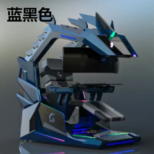 CyberTribe Gaming Desk Space Capsule Computer Desk Adjustable Height E Sports Workstation with Cushioned Seat