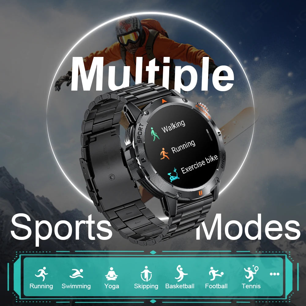 Tactical Outdoor Smart Watch with Flashlight Bluetooth Call Fitness Tracker for Android and iOS