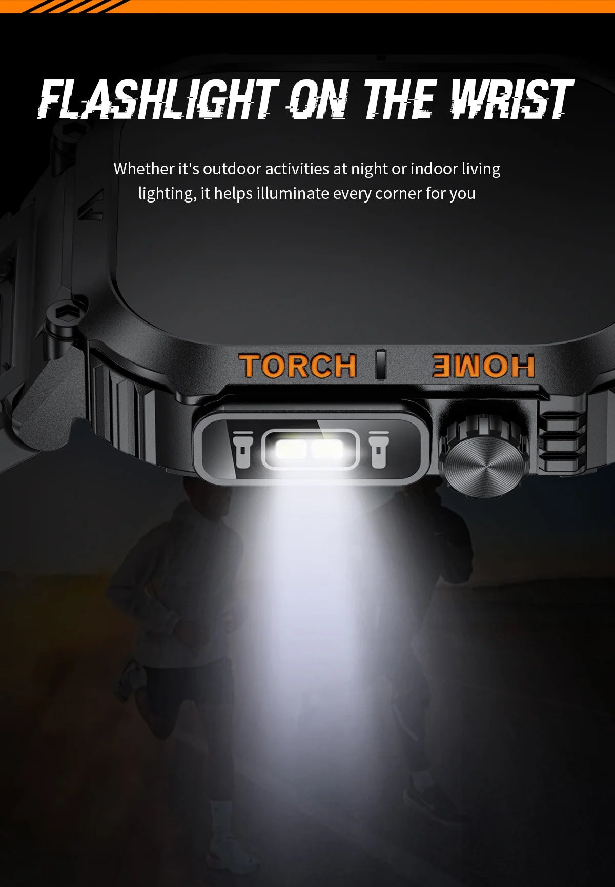 Rugged And Durable Military Smart Watch Ip68 Waterproof 2.02 ''HD Display Bluetooth Voice Smart Watch With Flashlight 2024 New
