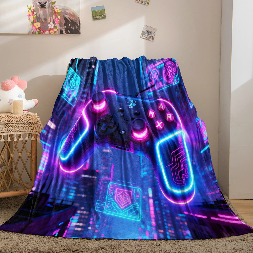 Cyberpunk Themed Gaming Controller Print Flannel Blanket for Adult Quality Soft Warm Universal Blanket for Travel Picnic Home