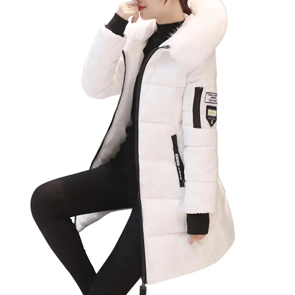 Womens Winter Parka Long Coat Hooded Down Cotton Jacket with Fur Collar Warm Fashion Outerwear