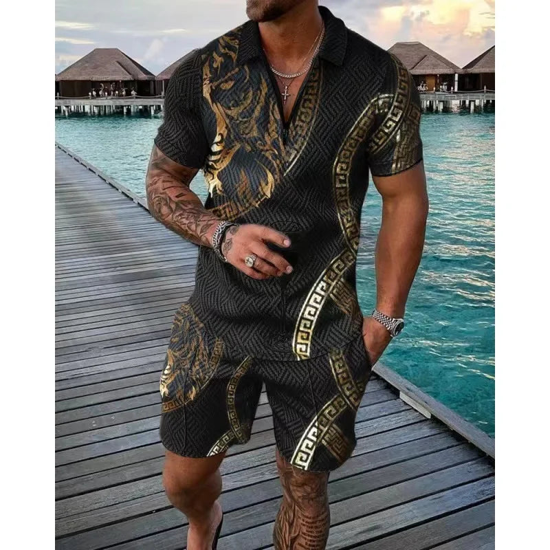 Men Tracksuit Set Summer Short Sleeve Polo Shirt and Shorts Set Casual Streetwear 2 Piece Outfit
