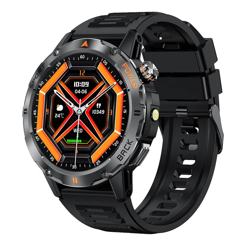 Tactical Outdoor Smart Watch with Flashlight Bluetooth Call Fitness Tracker for Android and iOS