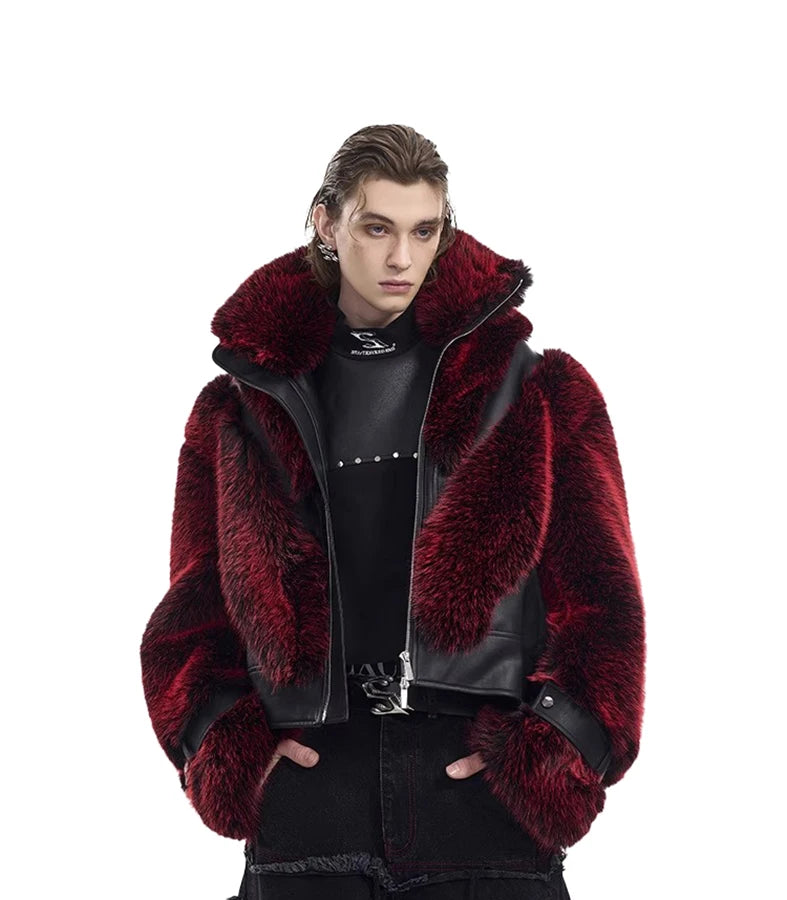 Autumn Winter Cool Handsome Thick Warm Patchwork Faux Fur Coat Men Luxury Designer Clothes Zip Up Fluffy Jacket 2025