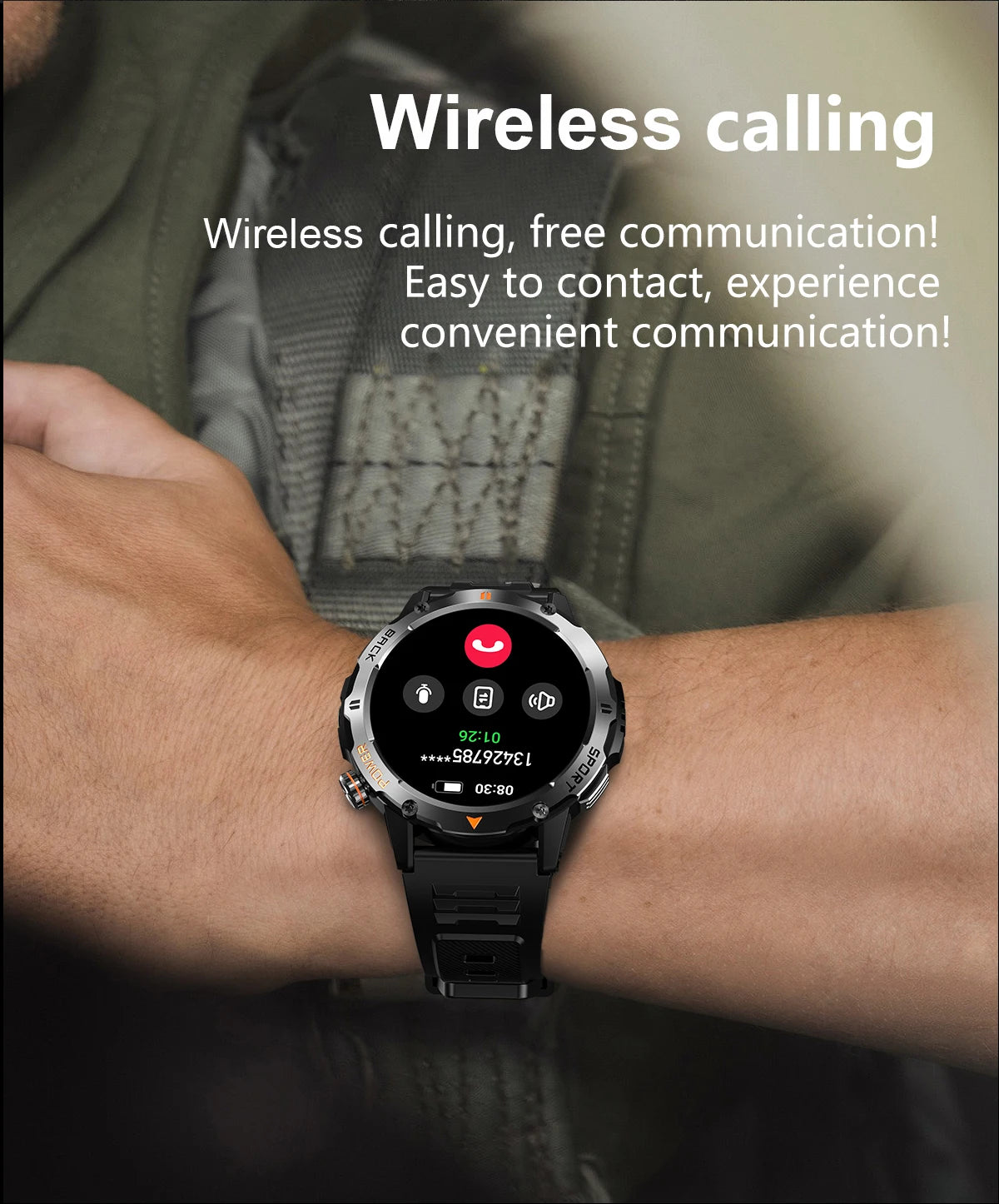Tactical Outdoor Smart Watch with Flashlight Bluetooth Call Fitness Tracker for Android and iOS