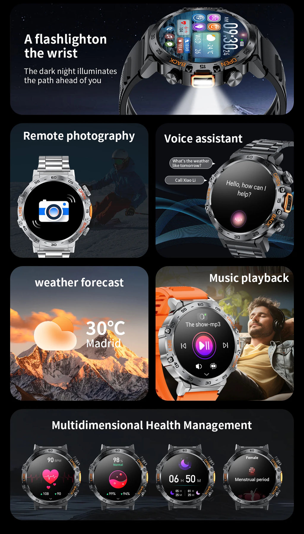 HD Smart Watch for Men 360 by 360 Display Bluetooth Fitness Tracker Waterproof Sport Smartwatch for Android and iOS