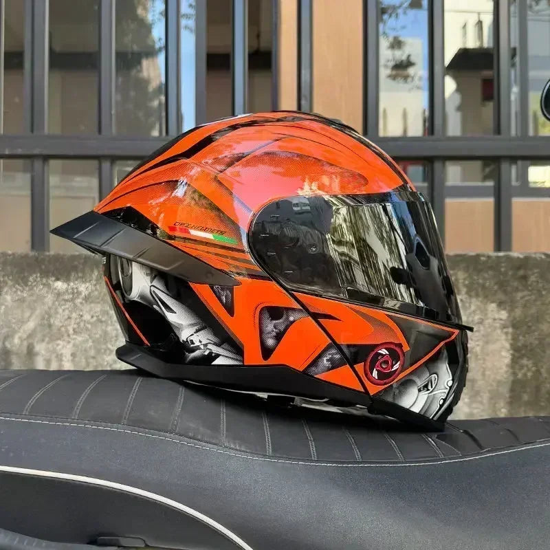 Bad Boy Flip Up Motorcycle Helmet Face Dual Visor Double Mirror Racing Helmet with Night Vision Lens for All Season Riding