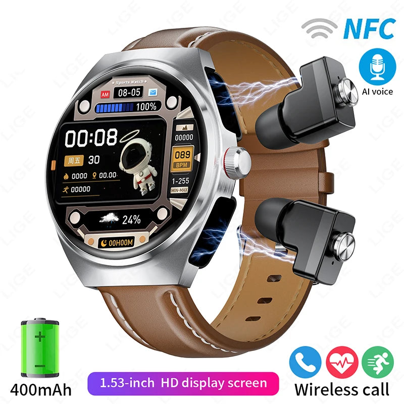 2 In 1 TWS Earphones Smart Watch Waterproof Wireless Bluetooth Headset Call Health Blood Pressure Sports Music Smartwatch