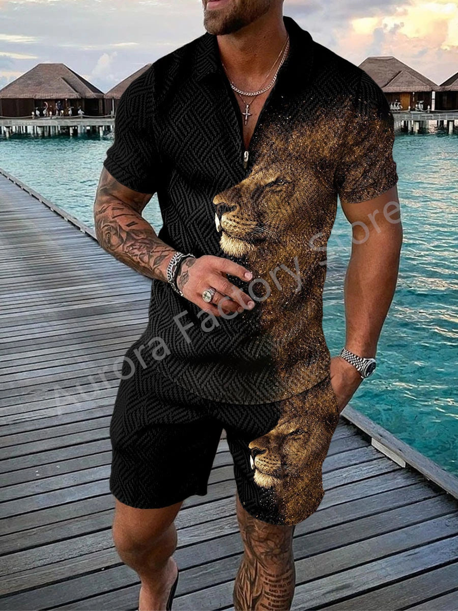 Men Tracksuit Set Summer Short Sleeve Polo Shirt and Shorts Set Casual Streetwear 2 Piece Outfit