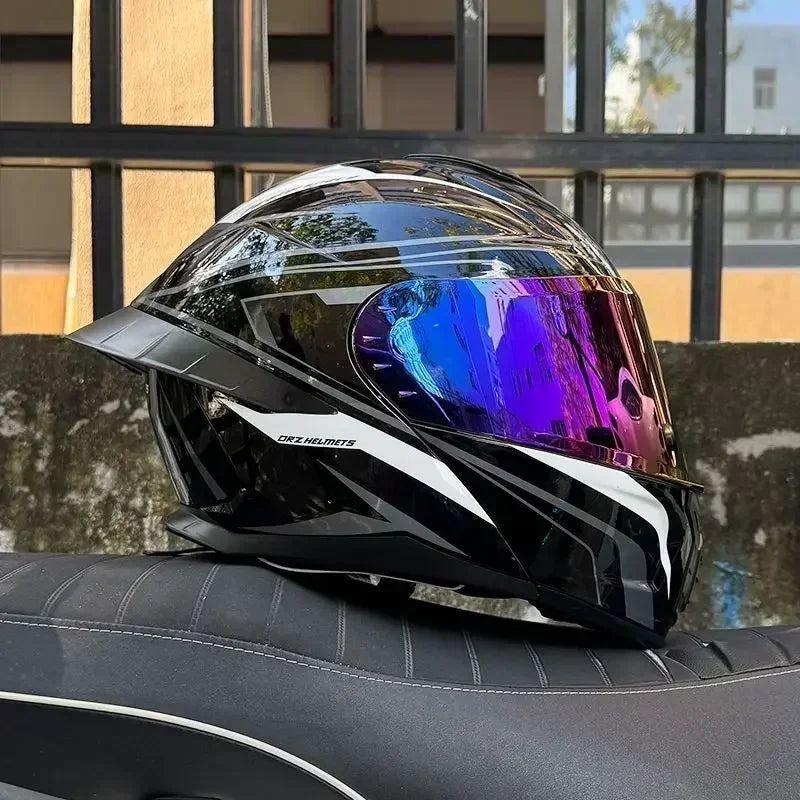 Bad Boy Flip Up Motorcycle Helmet Face Dual Visor Double Mirror Racing Helmet with Night Vision Lens for All Season Riding