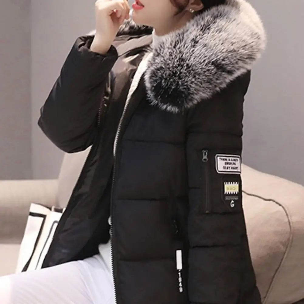 Womens Winter Parka Long Coat Hooded Down Cotton Jacket with Fur Collar Warm Fashion Outerwear