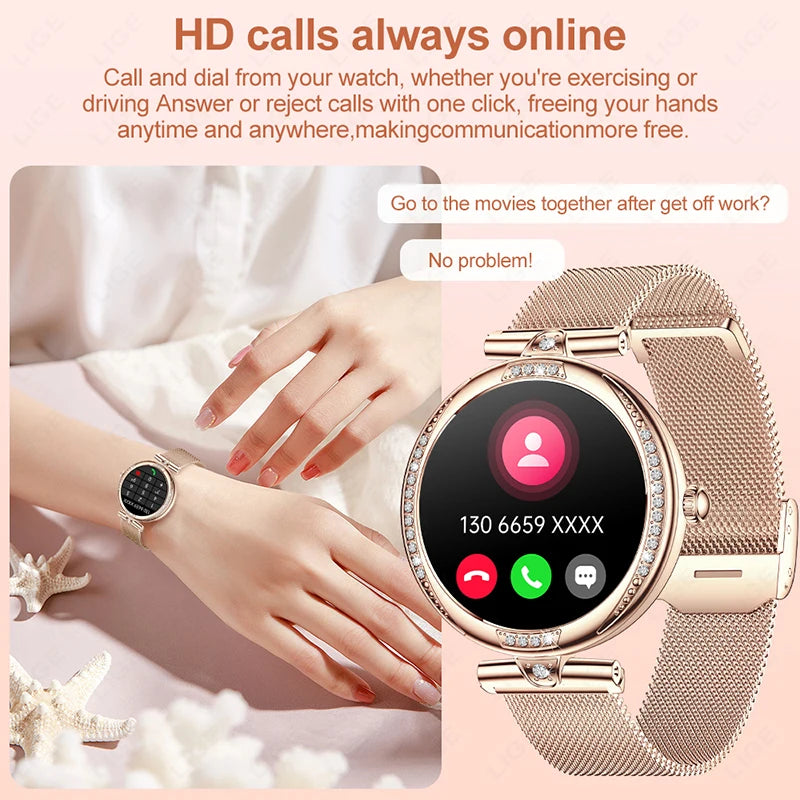 Fashion Smart Watch for Women 390 by 390 HD Display Bluetooth Voice Calling Heart Rate Monitor Custom Watch Face Smartwatch for Android and iOS