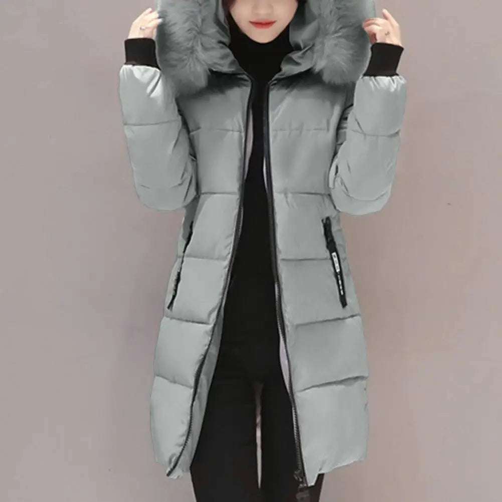 Womens Winter Parka Long Coat Hooded Down Cotton Jacket with Fur Collar Warm Fashion Outerwear
